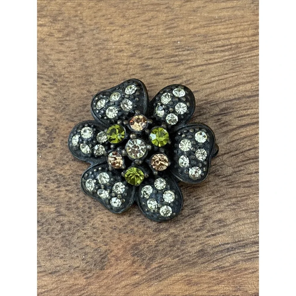 Vintage Rhinestone Brooch Pin Citrine Colors Bronze Casting Multi Stones